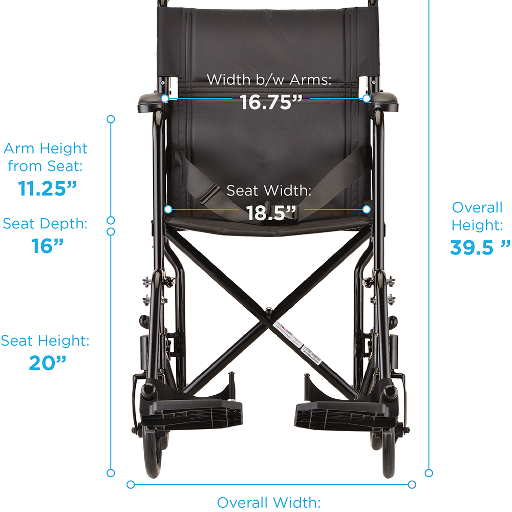 TRANSPORT CHAIR 19" BLACK MEASUREMENTS